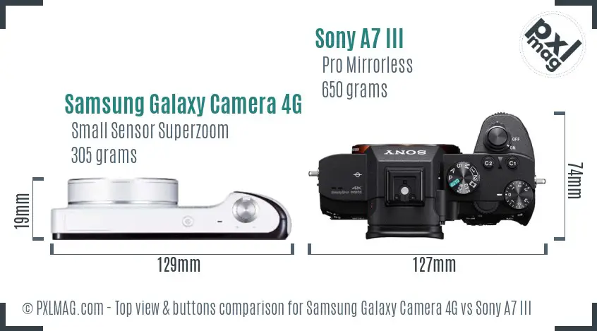 Samsung Galaxy Camera 4G vs Sony A7 III top view buttons comparison