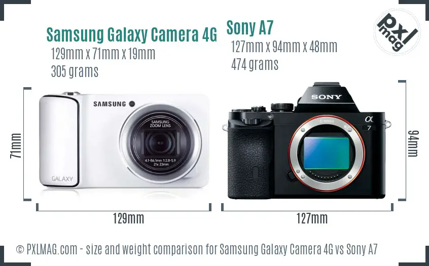 Samsung Galaxy Camera 4G vs Sony A7 size comparison