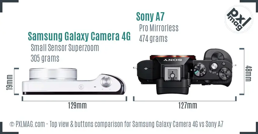 Samsung Galaxy Camera 4G vs Sony A7 top view buttons comparison