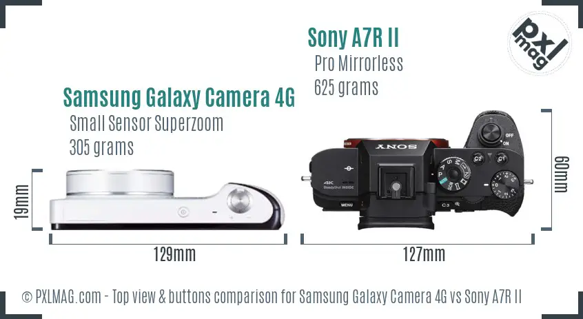 Samsung Galaxy Camera 4G vs Sony A7R II top view buttons comparison