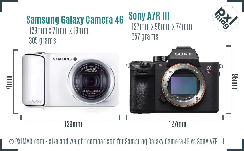 Samsung Galaxy Camera 4G vs Sony A7R III size comparison