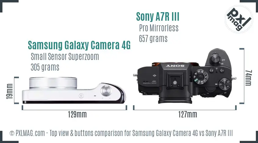 Samsung Galaxy Camera 4G vs Sony A7R III top view buttons comparison