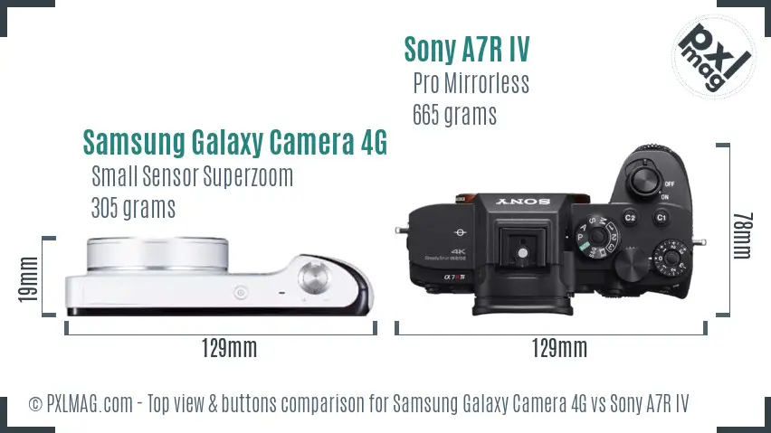 Samsung Galaxy Camera 4G vs Sony A7R IV top view buttons comparison