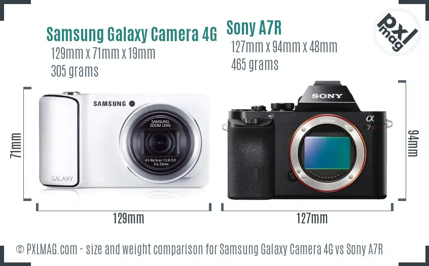 Samsung Galaxy Camera 4G vs Sony A7R size comparison