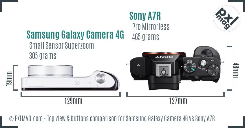 Samsung Galaxy Camera 4G vs Sony A7R top view buttons comparison