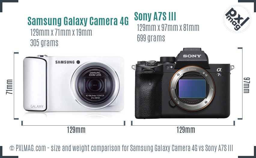 Samsung Galaxy Camera 4G vs Sony A7S III size comparison