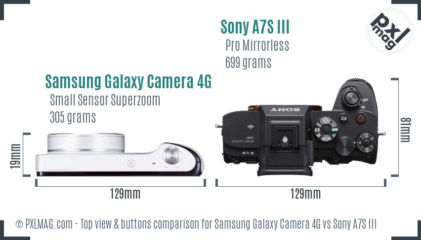 Samsung Galaxy Camera 4G vs Sony A7S III top view buttons comparison