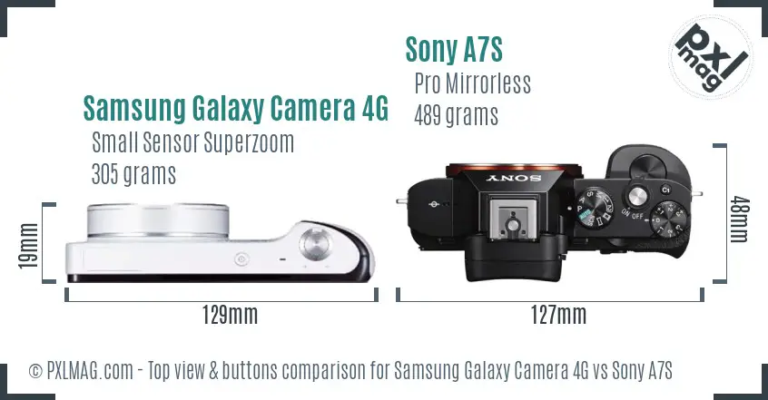 Samsung Galaxy Camera 4G vs Sony A7S top view buttons comparison