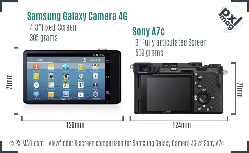 Samsung Galaxy Camera 4G vs Sony A7c Screen and Viewfinder comparison