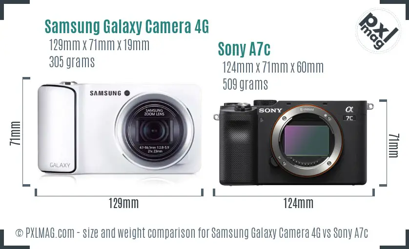 Samsung Galaxy Camera 4G vs Sony A7c size comparison
