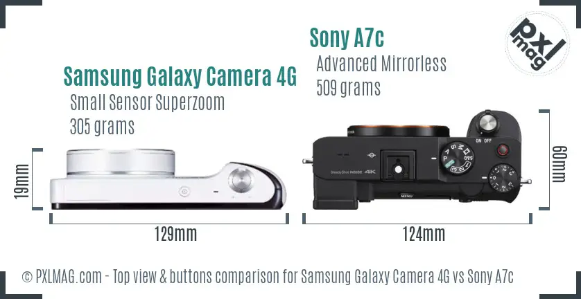 Samsung Galaxy Camera 4G vs Sony A7c top view buttons comparison
