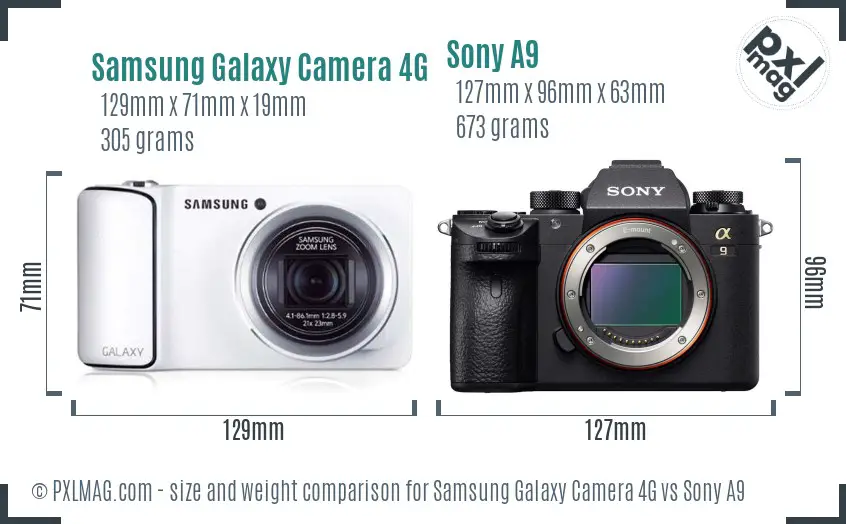 Samsung Galaxy Camera 4G vs Sony A9 size comparison