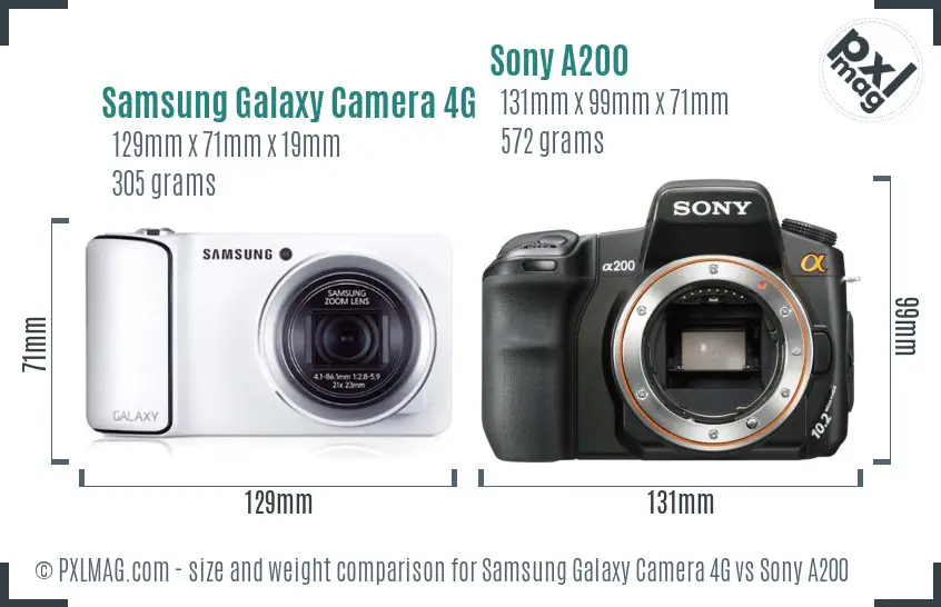 Samsung Galaxy Camera 4G vs Sony A200 size comparison