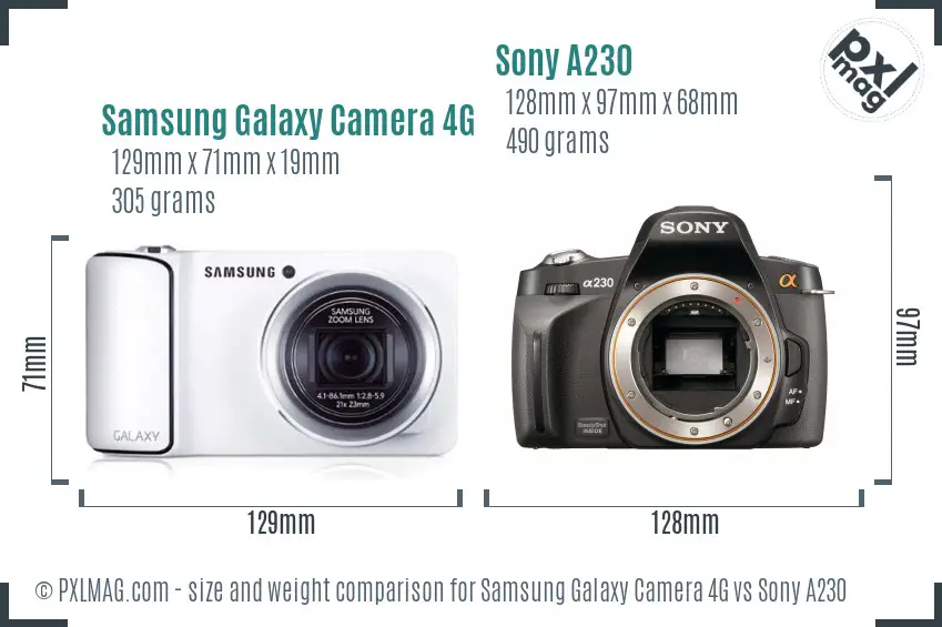 Samsung Galaxy Camera 4G vs Sony A230 size comparison