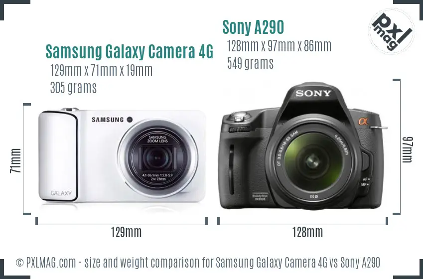 Samsung Galaxy Camera 4G vs Sony A290 size comparison