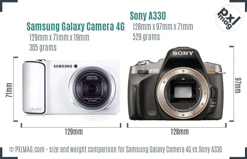 Samsung Galaxy Camera 4G vs Sony A330 size comparison