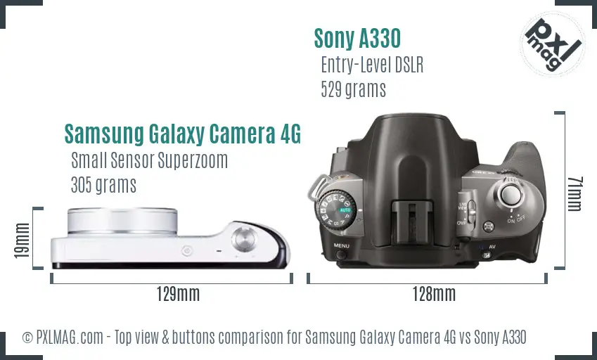 Samsung Galaxy Camera 4G vs Sony A330 top view buttons comparison