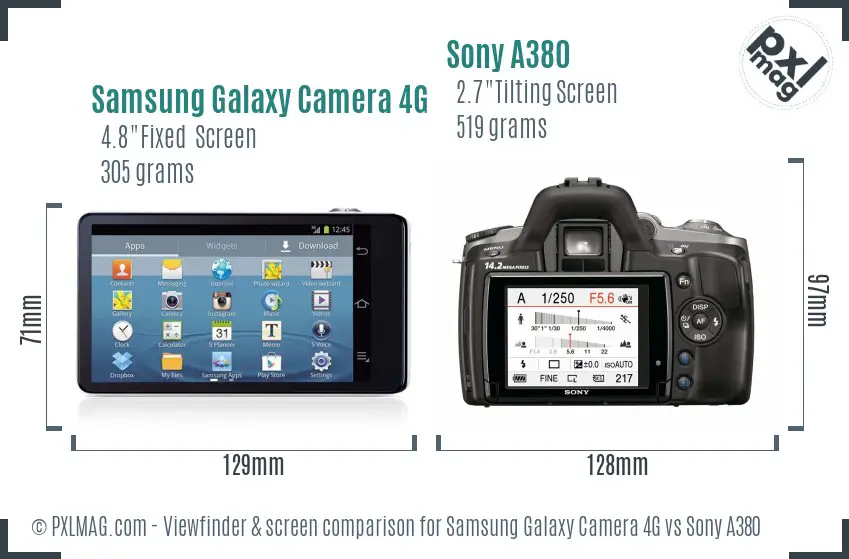 Samsung Galaxy Camera 4G vs Sony A380 Screen and Viewfinder comparison