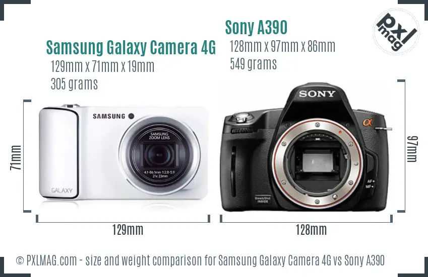 Samsung Galaxy Camera 4G vs Sony A390 size comparison