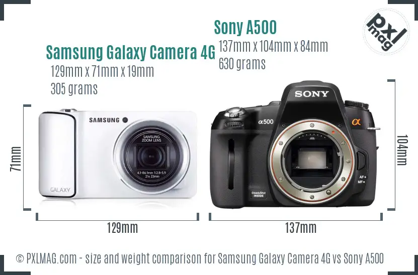 Samsung Galaxy Camera 4G vs Sony A500 size comparison