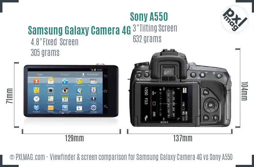Samsung Galaxy Camera 4G vs Sony A550 Screen and Viewfinder comparison