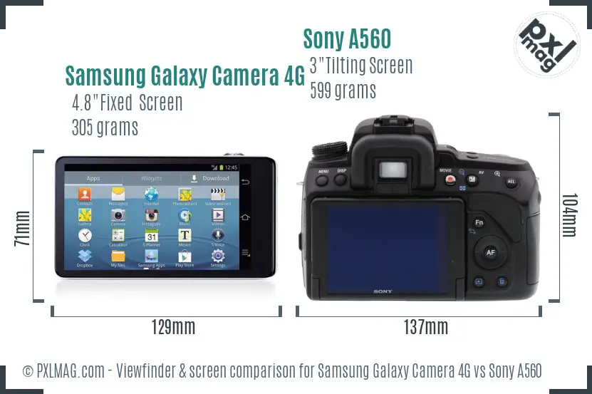 Samsung Galaxy Camera 4G vs Sony A560 Screen and Viewfinder comparison