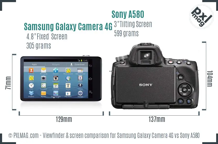 Samsung Galaxy Camera 4G vs Sony A580 Screen and Viewfinder comparison