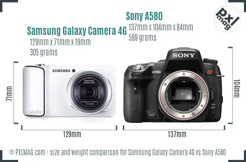 Samsung Galaxy Camera 4G vs Sony A580 size comparison