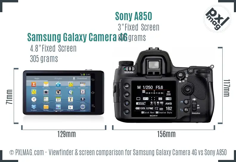 Samsung Galaxy Camera 4G vs Sony A850 Screen and Viewfinder comparison