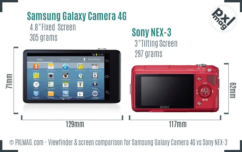 Samsung Galaxy Camera 4G vs Sony NEX-3 Screen and Viewfinder comparison