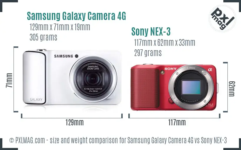 Samsung Galaxy Camera 4G vs Sony NEX-3 size comparison