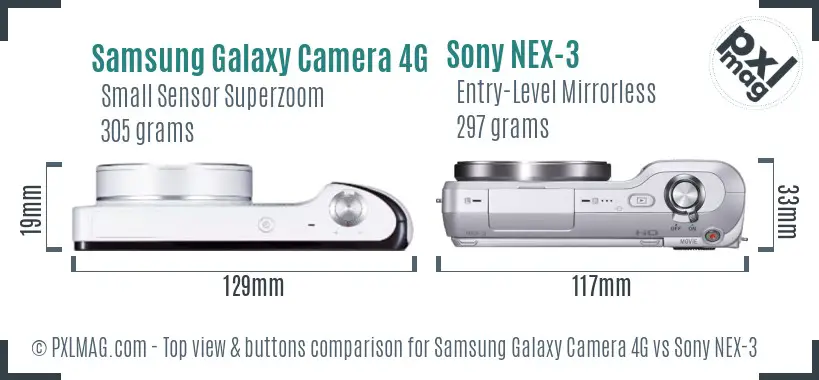Samsung Galaxy Camera 4G vs Sony NEX-3 top view buttons comparison