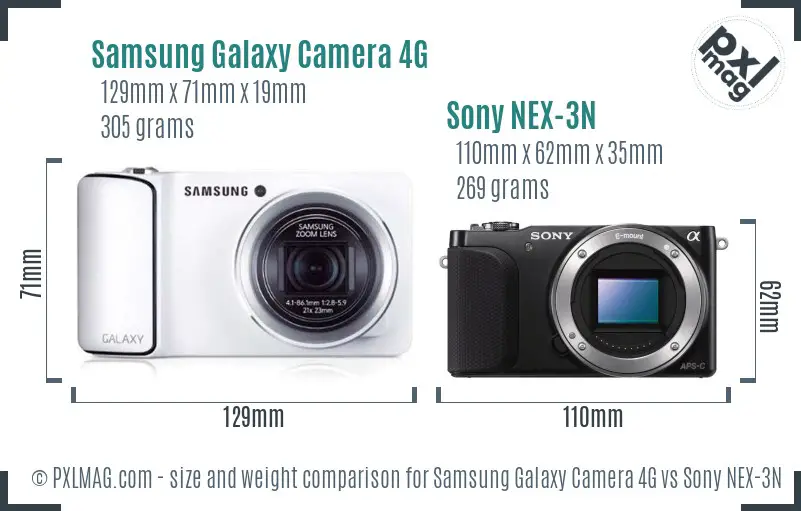Samsung Galaxy Camera 4G vs Sony NEX-3N size comparison