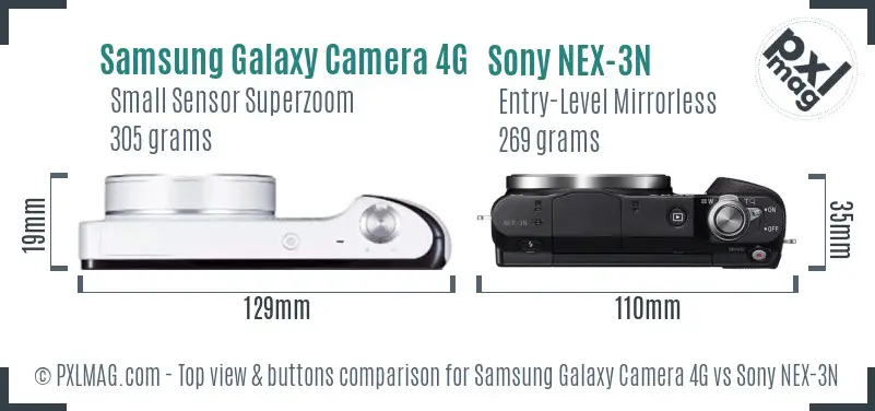 Samsung Galaxy Camera 4G vs Sony NEX-3N top view buttons comparison