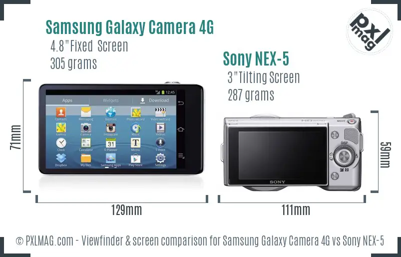 Samsung Galaxy Camera 4G vs Sony NEX-5 Screen and Viewfinder comparison