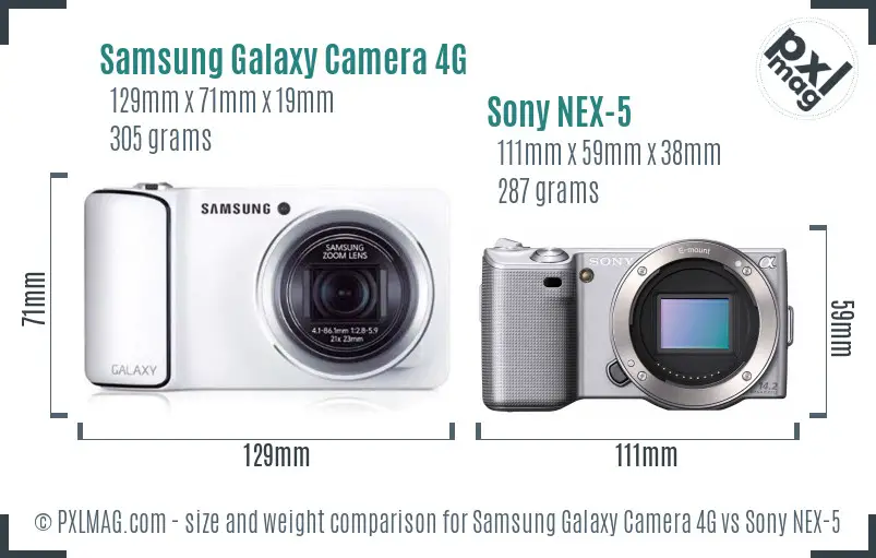 Samsung Galaxy Camera 4G vs Sony NEX-5 size comparison