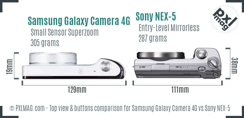 Samsung Galaxy Camera 4G vs Sony NEX-5 top view buttons comparison