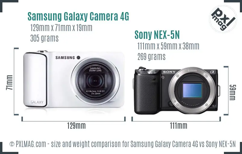 Samsung Galaxy Camera 4G vs Sony NEX-5N size comparison