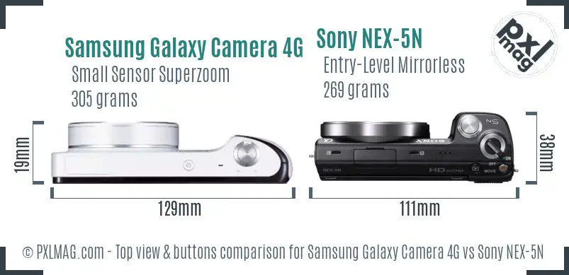 Samsung Galaxy Camera 4G vs Sony NEX-5N top view buttons comparison