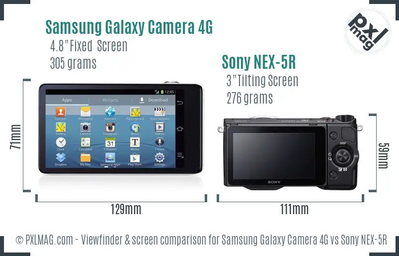 Samsung Galaxy Camera 4G vs Sony NEX-5R Screen and Viewfinder comparison