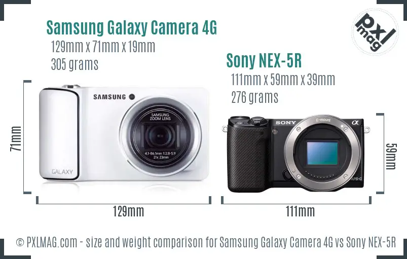Samsung Galaxy Camera 4G vs Sony NEX-5R size comparison