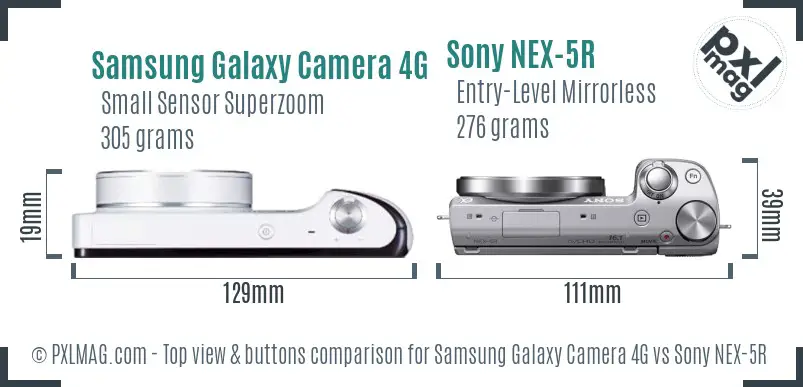 Samsung Galaxy Camera 4G vs Sony NEX-5R top view buttons comparison