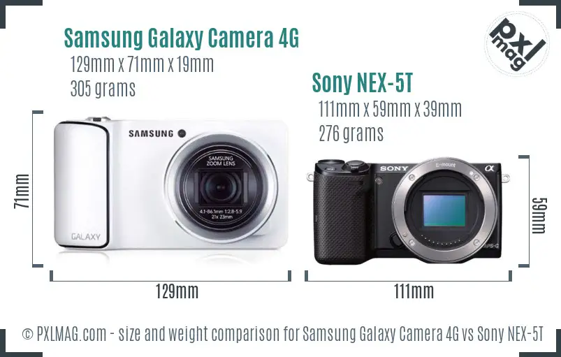 Samsung Galaxy Camera 4G vs Sony NEX-5T size comparison