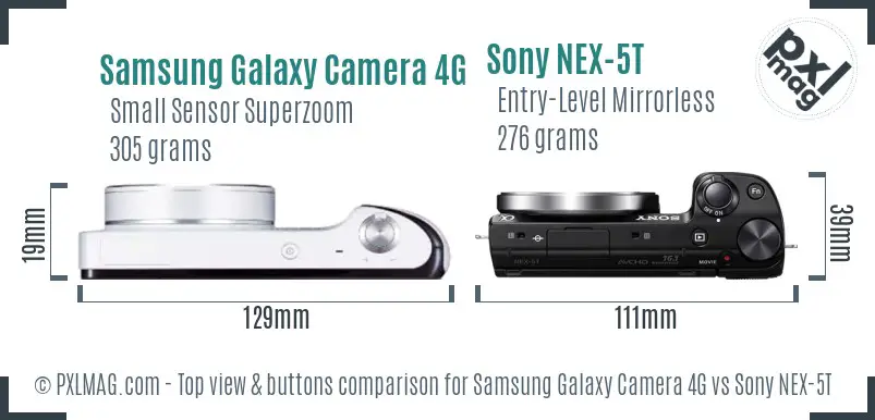 Samsung Galaxy Camera 4G vs Sony NEX-5T top view buttons comparison