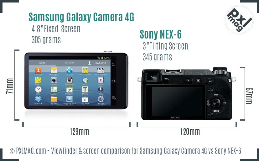 Samsung Galaxy Camera 4G vs Sony NEX-6 Screen and Viewfinder comparison
