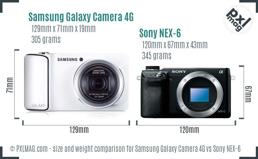 Samsung Galaxy Camera 4G vs Sony NEX-6 size comparison