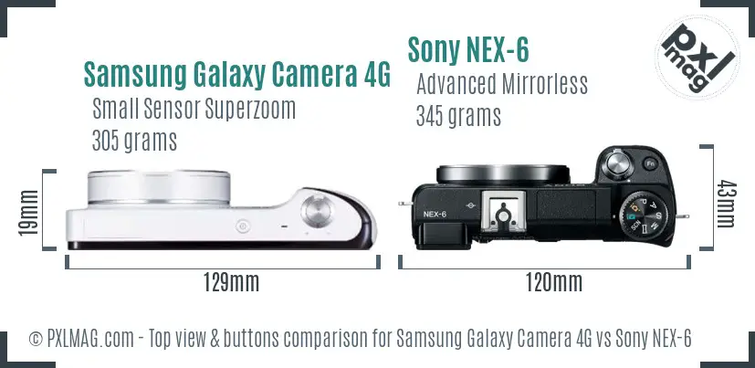 Samsung Galaxy Camera 4G vs Sony NEX-6 top view buttons comparison