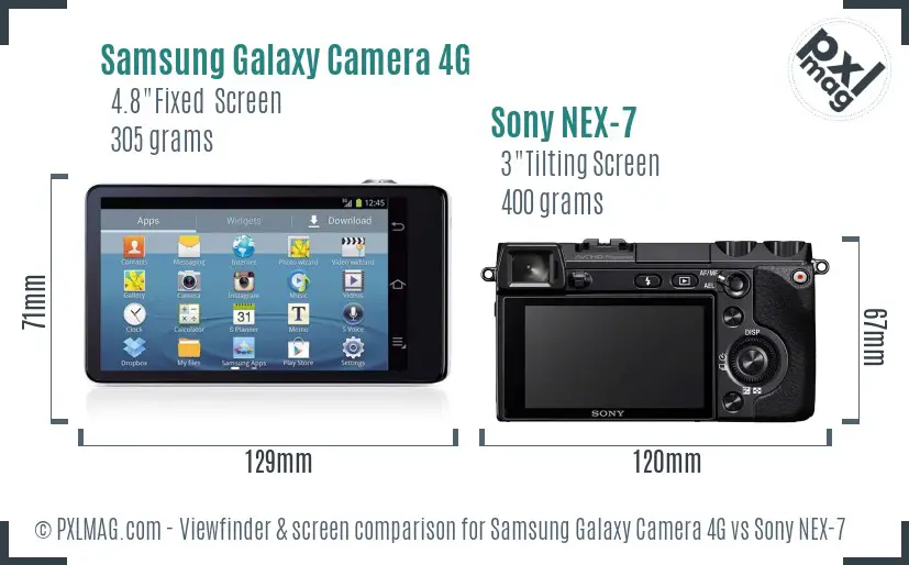 Samsung Galaxy Camera 4G vs Sony NEX-7 Screen and Viewfinder comparison
