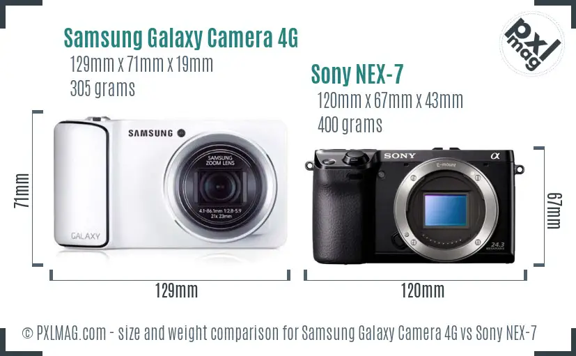 Samsung Galaxy Camera 4G vs Sony NEX-7 size comparison