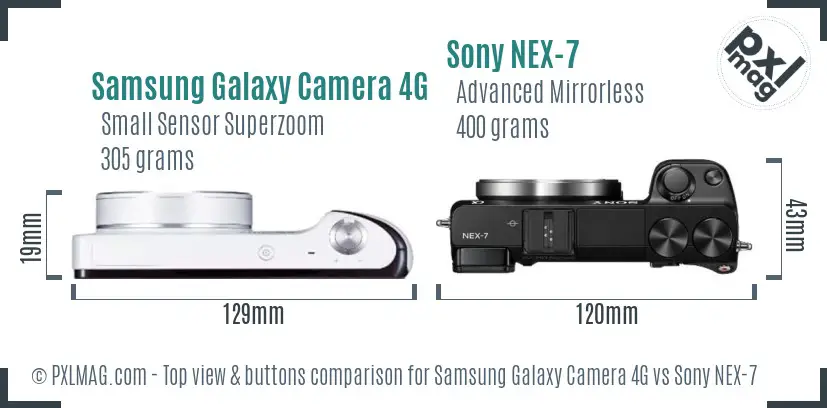 Samsung Galaxy Camera 4G vs Sony NEX-7 top view buttons comparison